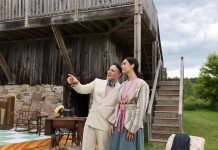 M. John Kennedy as Tyrone Powers and Julia Scaringi as Maddy Donegal during a media event on June 15, 2022 for 4th Line Theatre's production of Alex Poch-Goldin's play "The Great Shadow", which premieres at Winslow Farm in Millbrook on June 28 and runs Tuesdays to Saturdays until July 23. (Photo: Heather Doughty / kawarthaNOW