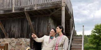 M. John Kennedy as Tyrone Powers and Julia Scaringi as Maddy Donegal during a media event on June 15, 2022 for 4th Line Theatre's production of Alex Poch-Goldin's play "The Great Shadow", which premieres at Winslow Farm in Millbrook on June 28 and runs Tuesdays to Saturdays until July 23. (Photo: Heather Doughty / kawarthaNOW
