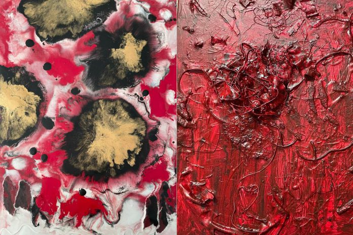 Details of two works by Austin Bowie: "Sunday Bloody Sunday" and "Bleeding Heart". (Supplied photos)