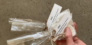 Not all plastics are synthetic polymers derived from petrolium oil. Cellulose is a naturally occurring polymer found in the walls of plant cells. Some cellulose-based packaging has been developed, like this option used by local soap-maker, Sherrie La Masurier of Simply Natural Canada. This packaging may look like single-use plastic made from fossil fuels and destined for the landfill, but this cellulose-based wrap will biodegrade in a standard backyard composter or municipal composting facility. (Photo: Kristen Larocque)