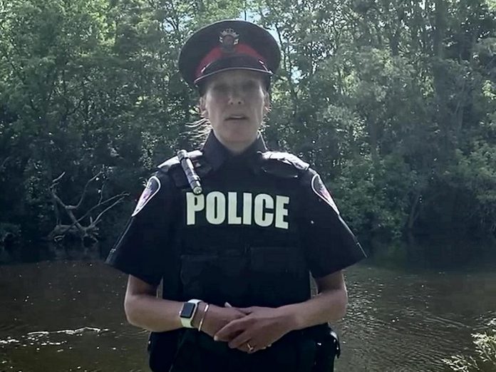 On June 13, 2022, Kawartha Lakes police sergeant Deb Hagarty announced police divers had recovered the body of 11-year-old Draven Graham from the Scugog River in Lindsay, 24 hours after the autistic boy wnet missing from his nearby home. Some parents of autistic children believe Ontario's Amber Alert system should be expanded to include missing vulnerable children as well as abducted children. (kawarthaNOW screenshot)