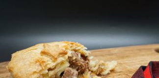 One of Kia Ora Pie Co.'s most popular pies is this steak and cheese pie, made with a thick onion gravy, old cheddar cheese, and tender mouthfuls of braised steak. (Photo: Kia Ora Pie Co.)