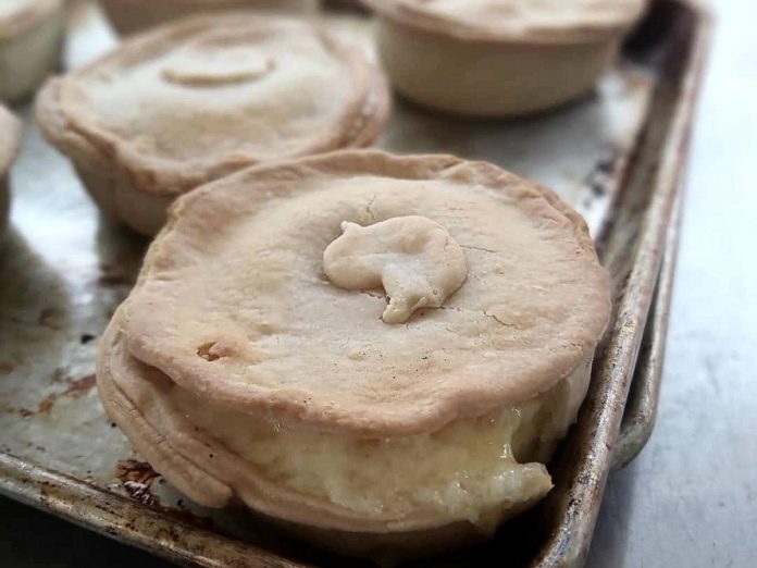Kia Ora Pie Co. makes handmade New Zealand Pies stuffed with savoury ingredients like this cheese, egg, and house-cured bacon pie. (Photo: Kia Ora Pie Co.)