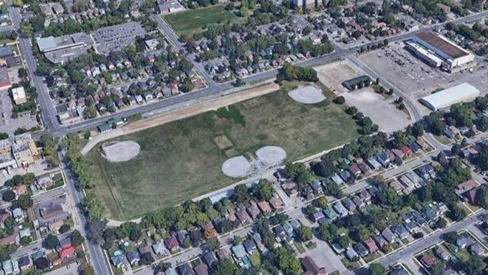 An aerial view of Morrow Park on Lansdowne Street West in Peterborough, where the city is building a $62 million sports complex, including a two-skate arena and indoor swimming pool.  (Photo: Friends of Morrow Park/Facebook)