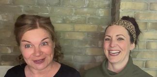 Linda Kash and Megan Murphy will perform a staged reading of Irish playwright Marie Jones' 2012 play "Fly Me to the Moon", New Stages Peterborough's first production since the pandemic began, on June 19, 2022 at Market Hall Performing Arts Centre in downtown Peterborough. (kawarthaNOW screenshot of Facebook video)