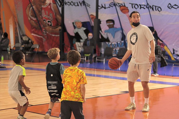 Boys participate in rookie skills training at a Nike basketball summer camp offered by Time 2 Hoop Basketball Academy in Peterborough in 2021. As well as developing fundamental skills, campers learn about teamwork, respect, and fair play.  (Photo courtesy of Time 2 Hoop)