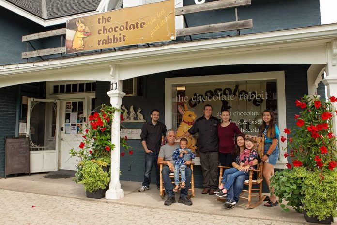 The Webster family, owners of The Chocolate Rabbit in Lakefield (pictured in August 2021 when they took over the business from former owner Lois MacEachen), are opening a second location in Bancroft with a grand opening on July 1 and 2, 2022. (Photo: The Chocolate Rabbit / Facebook)