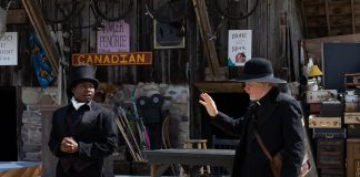 Tavaree Daniel-Simms as James Small and Robert Winslow as preacher Thaddeus Lewis perform a scene from 4th Line Theatre's production of "Wishful Seeing", an adaptation by Maja Ardal of Janet Kellough's novel of the same name, during a media event on July 20, 2022. The play premieres at Winslow Farm in Millbrook on August 2 and runs Tuesdays to Saturdays until August 27. (Photo: Heather Doughty / kawarthaNOW)