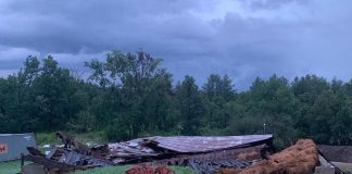A barn at Woodland North 62 Lavender Farm in Madoc was flattened during the July 24, 2022 storm in eastern Ontario. Weather officials have confirmed at least one tornado touched down in the Marmora, Madoc, and Tweed area east of Peterborough. (Photo: Woodland North 62 Lavender Farm / Facebook)