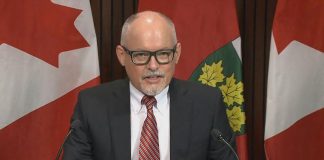 Ontario's chief medical officer of health Dr. Kieran Moore announced the expansion of second booster dose eligibility to all Ontarians aged 18 and over at a media conference at Queen's Park on July 13, 2022. (kawarthaNOW screenshot of CPAC video)