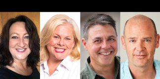 Jo Haydock, Sarah Quick, Kevin Sepau, and Matthew Olver will play more than 30 characters with multiple costume changes in Globus Theatre's Canadian premiere production of John Nicholson's "The Three Musketeers," a riotous adaptation of Alexandre Dumas' classic 1844 novel originally performed by physical-comedy theatre company Le Navet Bete on a UK tour in 2019. The comedy runs for nine performances from July 20 to 30, 2022 at the Lakeview Arts Barn in Bobcaygeon. (Supplied photos)