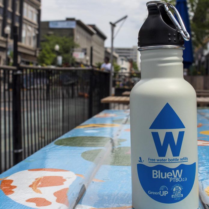 Want to win a BlueWptbo water bottle? Post a photo of your reusable bottle at a participating BlueWptbo location on Twitter, Facebook, or Instagram. Tag @ptbogreenup and use #BlueWptbo to be entered to win a monthly draw. (Photo: Emily Twomey)