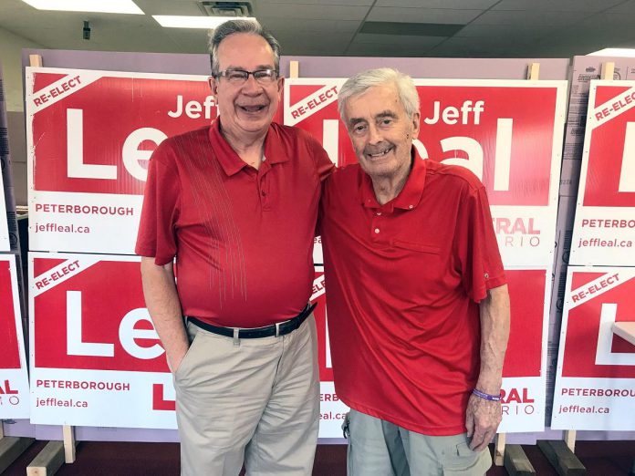 Jeff Leal with the late Peter Adams during the 2018 provincial election, when Leal was defeated in his bid for a fifth term as Peterborough-Kawartha MPP. (Photo: Jeff Leal / Facebook)