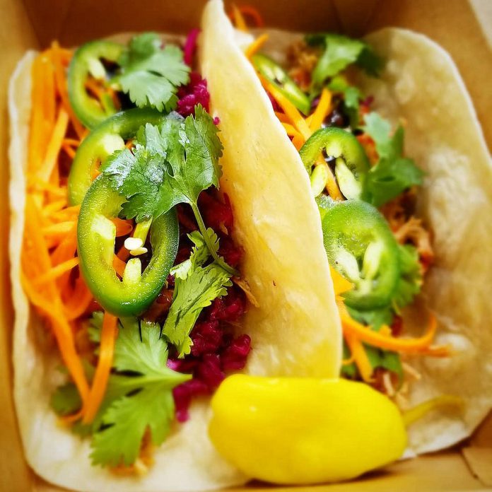 Trip Taco's Turong Den is inspired by Vietnamese cuisine and features slow cooked pork with hoisin, sriracha, pickled cabbage and carrots topped with cilantro and optional jalapeno. (Photo: Trip Taco)
