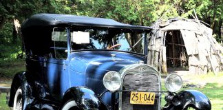 An antique car on display during the annual Transportation Day Car & Motorcycle Show at Lang Pioneer Village Museum in Keene. After a two-year absence due to the pandemic, the family-friendly event returns on July 10, 2022. (Photo: Larry Keeley)