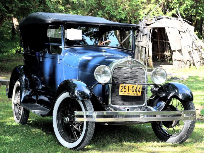 An antique car on display during the annual Transportation Day Car & Motorcycle Show at Lang Pioneer Village Museum in Keene. After a two-year absence due to the pandemic, the family-friendly event returns on July 10, 2022. (Photo: Larry Keeley)