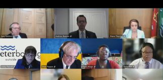 Peterborough city council listening to delegations, including residents objecting to the overflow shelter at 210 Wolfe Street in downtown Peterborough, during a council meeting on July 25, 2022. (kawarthaNOW screenshot)