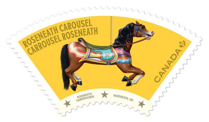 The Roseneath Carousel in Northumberland County is one of five of Canada's vintage carousels featured in a new stamp set issued by Canada Post. (Photo courtesy of Canada Post)