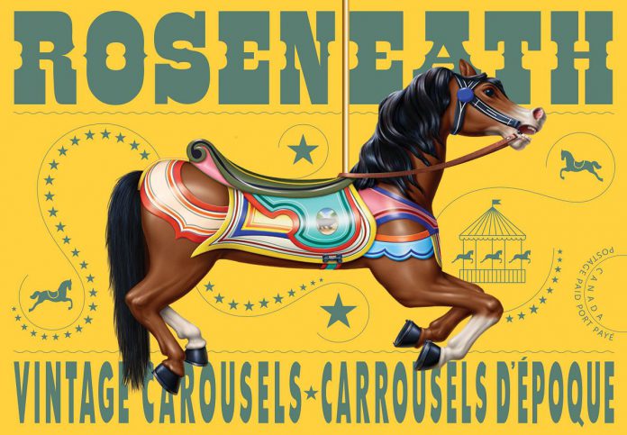 Canada Post's vintage carousel stamp set also includes postcards of each of the five featured carousels, including Northumberland County's Roseneath Carousel (Photo courtesy of Canada Post)