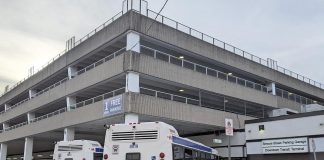 The Simcoe Parking Garage is located above the Peterborough Transit Terminal at 190 Simcoe Street in downtown Peterborough. (Photo: Bruce Head / kawarthaNOW)