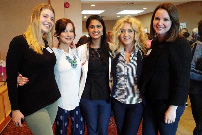 WBN's Board of Directors encourages women of all ages, experience, and backgrounds, espeically those from diverse and underrepresented backgrounds, to join the networking organization for 2022-2023. Pictured at a May 2017 WBN meeting are Rosalea Terry of the Innovation Cluster, SimbiH2O founder Jane Zima, Ribbet co-founder and then WBN Program Director Sana Virji, Chimp Treats CEO and co-founder Brooke Hammer, and then WBN External Communications Director Paula Kehoe. (Photo: WBN)