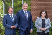 The Commonwell Mutual Insurance Group has donated $500,000 to the Ross Memorial Hospital (RMH) Foundation in Lindsay. Pictured at Ross Memorial Hospital are (left to right) RMH Foundation board chair Ryan O'Neill, The Commonwell CEO Tim Shauf, and RMH Foundation CEO Erin Coons. (Photo courtesy of RMH Foundation)