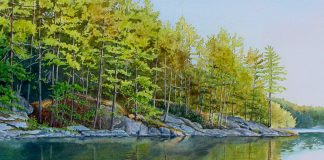 A detail from "Pincer Bay Evening" (2021, watercolour on paper) by Peterborough-based artist Nan Sidler, one of 39 artists participating in the 2022 Kawartha Autumn Studio Tour. The free self-guided tour takes place from 9 a.m. to 5 p.m. on September 24 and 25 and offers art lovers the chance to visit artists at work in 34 studio locations in the City of Peterborough, the Village of Lakefield, and communities across Peterborough County. (Photo courtesy of the Art Gallery of Peterborough)