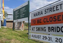 The swing bridge connecting Maria Street to Ashburnham Drive in Pterborough's East City will be closed between 9 a.m. and 3:30 p.m. from August 29 to 31, 2022. (Photo: Bruce Head / kawarthaNOW)