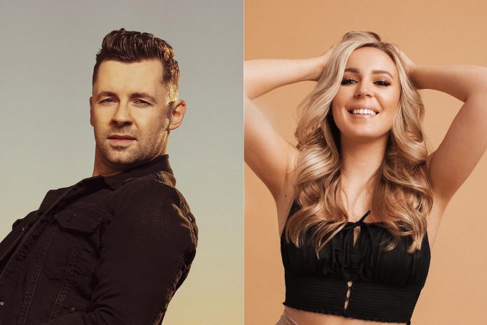 Canadian country music artists Shawn Austin and Elyse Saunders perform at Del Crary Park on August 20, 2022 in the final concert of Peterborough Musicfest's 35th season. (kawarthaNOW collage of promotional photos)