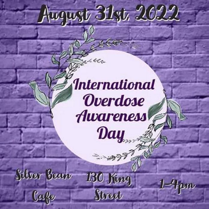 International Overdose Awareness Day takes place on August 31, 2022. In Peterborough, an event takes place from 1 to 4 p.m. at Millennium Park adjacent to the Silver Bean Café and will feature booths staffed by a number of agencies on the front lines of harm mitigation efforts, substance use education, and lifesaving training on naloxone administration. The colour purple is a symbol of International Overdose Awareness Day. (Graphic courtesy of Gail Parry)