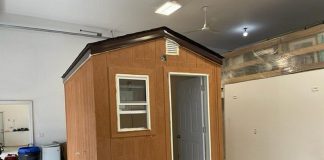 Peterborough's first 'tiny home' for people experiencing homelessness will be on roving display at Grace United Church, Cathedral of St. Peter-in-Chains, Emmanuel United Church, and the Purple Onion Festival from August 27 to September 25, 2022. Supported by fundraising by Grace United Church and built by local businesses and volunteers, the model sleeping cabin is the first step in an initiative by grassroots organization Peterborough Action for Tiny Homes (PATH) to create a village of tiny homes. (Photo courtesy of Peterborough Action for Tiny Homes)