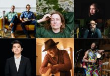 John Showman and Chris Coole, Sarah Harmer, Melissa Payne and Ken Tizzard, JJ Jun Li Bui, Dave Gunning, and Kuné are performing at the fall open-air festival at Westben in Campbellford, running for three weekends from September 9 to 25, 2022. The festival also features three each of Westben's "Sound in Nature" series and community-focused "Sunday Discoveries" series. (kawarthaNOW collage of artist photos)