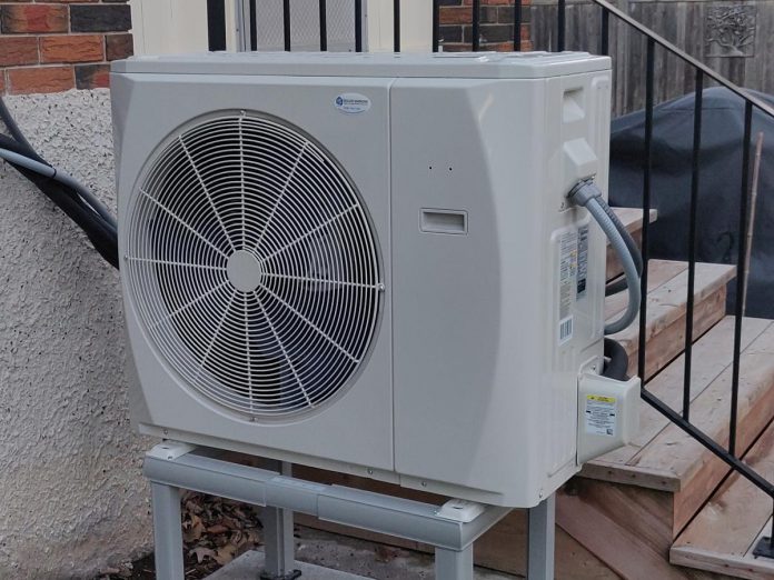 One Peterborough homeowner and climate leader recently swapped out their dinosaur of a furnace for this ductless heat pump that provides home heating and cooling using electricity instead of fossil fuels like natural gas. (Photo: GreenUP)