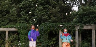 Montreal's next-generation choreographers Zack Martel and Santiago Rivera Laugerud perform in Fall For Dance North's "In Blue Rooms," part of the Toronto dance festival's Heirloom second season Public Energy Performing Arts is partnering with Fall For Dance North to bring a perforamnce of the world-premiere work to the Peterborough Square courtyard, featuring four dancers and jugglers performing to live music by a trio of musicians, on September 25, 2022. (Photo: Bruce Zinger)