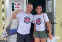 The Kibble Project founder Gladys Orozco (right), along with her husband Elvis Stojko, delivering supplies to the Trinidad and Tobago SPCA in August 2022. (Photo: Gladys Orozco / Instagram)