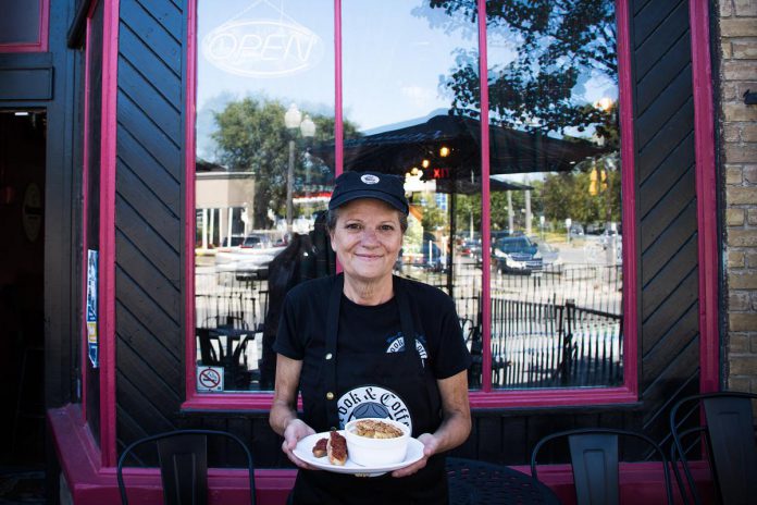 Chef Karen at Crook & Coffer with her Mac and Cheese Brulee.  (Photo courtesy of Peterborough DBIA)