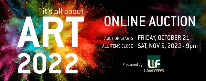 The Art Gallery of Peterborough's annual "It's All About ART" online auction runs from October 21 to November 5, 2022. (Graphic courtesy of the Art Gallery of Peterborough)