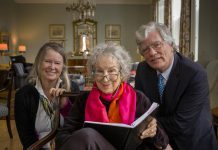 Author and poet Margaret Atwood with directors and producers Nancy Lang and Peter Raymont during the filming of "Margaret Atwood: A Word after a Word after a Word is Power" at the York Club in Toronto on January 30, 2019. (Photo: Peter Bregg)
