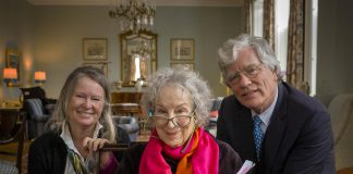 Author and poet Margaret Atwood with directors and producers Nancy Lang and Peter Raymont during the filming of "Margaret Atwood: A Word after a Word after a Word is Power" at the York Club in Toronto on January 30, 2019. (Photo: Peter Bregg)