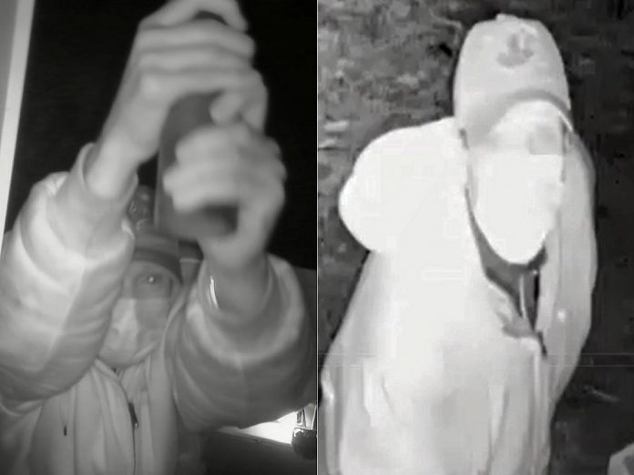 The OPP have released these photos from surveillance video of a suspect in multiple incidents of mischief and fires damaging cell phone towers in eastern Ontario. (Police-supplied photos)