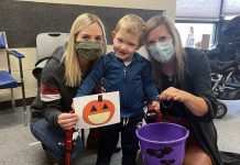 More than 400,000 children in Canada have special needs that may prevent them from enjoying trick-or-treating with their siblings and other children. There are simple ways of making Halloween more accessible and inclusive for kids of all ages and abilities, including two-year-old Xavier, pictured with his mom Jessica (left) and Five Counties Children's Centre staff member Ange. (Photo courtesy of Five Counties Children's Centre)