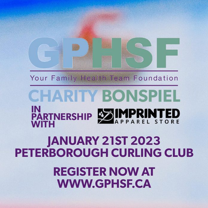 The GPHSF Charity Bonspiel takes place January 21, 2023 at the Peterborough Curling Club. (Graphic courtesy of GPHSF, Your Family Health Team Foundation)