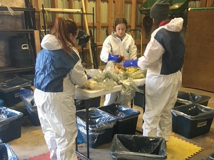 Not sure where to start for your organization's waste management? Waste audits, such as this one conducted by a student group at the Peterborough Golf & Country Club, are an effective way to target where you may be able to improve. (Photo courtesy of Laurie Westaway)