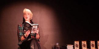 Peterborough theatre artist and writer Kate Story reading from her young adult novel "Urchin" during a book launch event at The Theatre On King in fall 2021. "Urchin" is one of the five finalists in the English language young people's literature category of the 2022 Governor General's Literary Awards. (Photo: Andy Carroll)