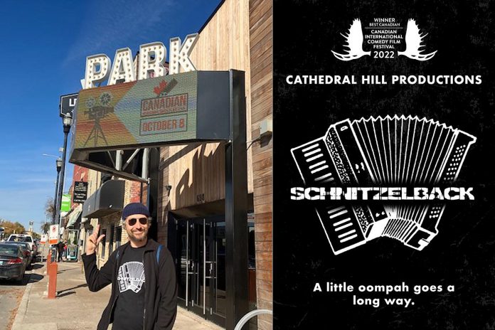 Peterborough's Matt Snell at the Canadian International Comedy Film Festival in Winnipeg on October 8, 2022, where his short parody film "Schnitzelback" won the Best Canadian Film award. (Photos courtesy of Matt Snell)