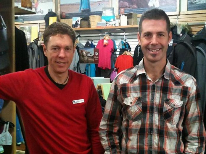Kieran Andrews and Scott Murison in 2012, when Wild Rock Outfitters was celebrating its 20th anniversary. (Photo: Carol Lawless / kawarthaNOW)
