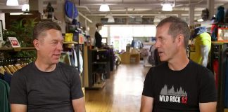 Kieran Andrews and Scott Murison are celebrating 30 years since they founded Wild Rock Outfitters in downtown Peterborough. Looking to the future, the pair are gradually scaling back their ownership stake and involvement in the business, with general manager Tori Silvera and aerobic sports department manager Jeff Faulds becoming majority owners. (Screenshot of 30th anniversary video produced by Birchbark Media)