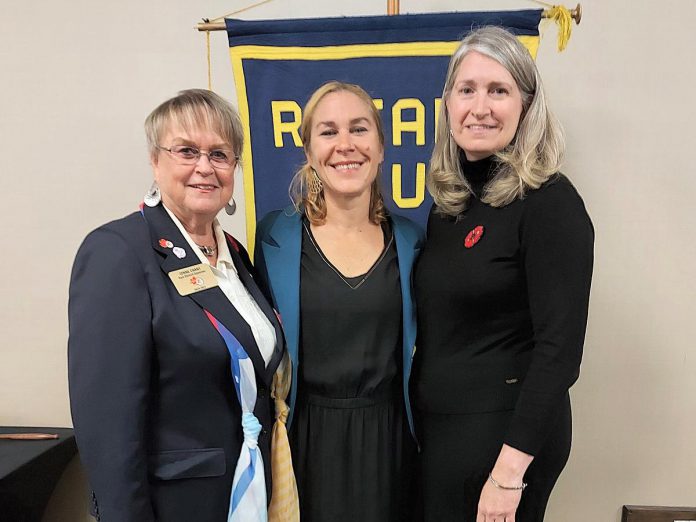 Carlotta James (middle) with Rotary Club of Peterborough Kawartha president Kim Groenendyk (right) and past district governor Lynne Chant at a November 10, 2022 event where James and five others were named Paul Harris Fellows. (Photo courtesy of Rotary Club of Peterborough Kawartha)
