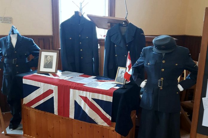 Uniforms, photos, newspapers, attestation records, and more are on display inside the historic Irondale Church in Minden Hills during "Service, Courage & Sacrifice" from November 5 to 13, 2022. (Photo: Bark Lake Cultural Developments / Facebook)