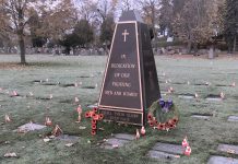 The war memorial in Peterborough's Little Lake Cemetery. (Photo courtesy of Little Lake Cemetery Co.)